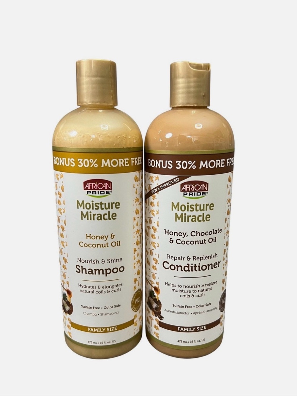 African Pride Moisture Miracle Shampoo & Conditioner Set 16oz — Honey & Coconut